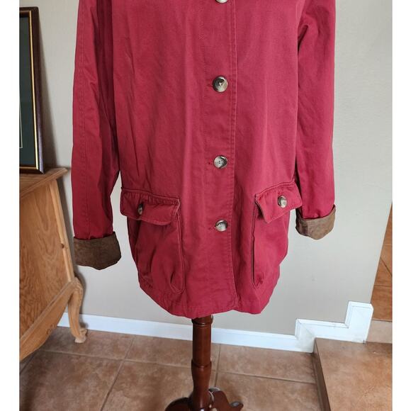 Coldwater Creek Women's Leather Trim Barn Coat Jacket SZ Large Red Buttons - Picture 5 of 10